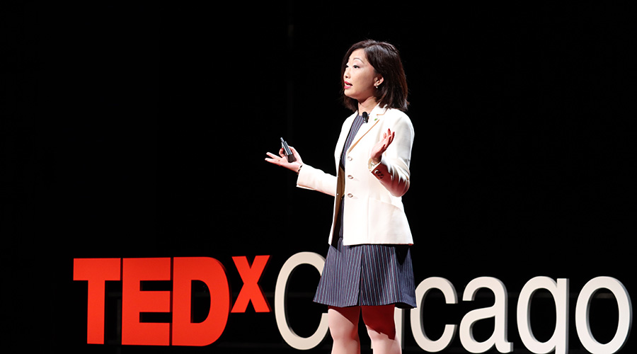 Shirley Meng on the TEDxChicago stage