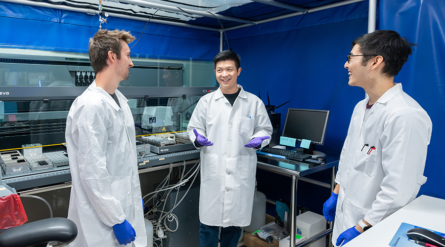 Graduate students Matt Rosenberger, Yifeng (Oliver) Tang, and Jeremiah Kim