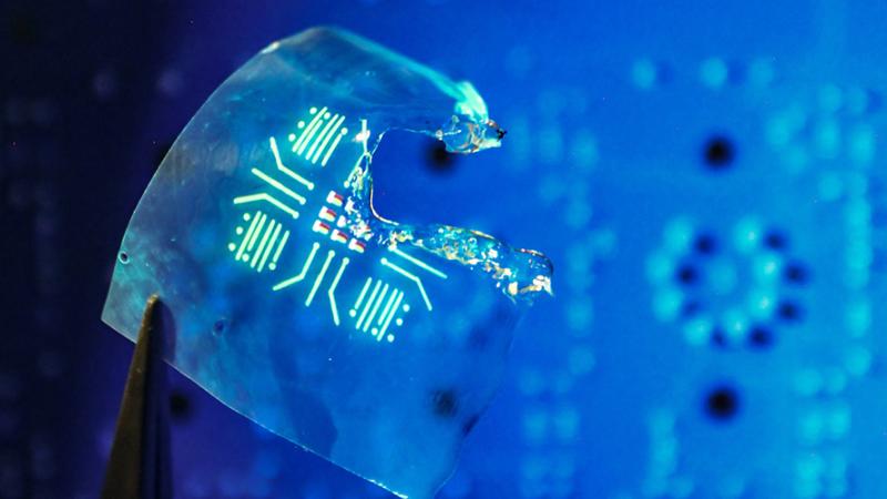 Semiconductor against a blue background