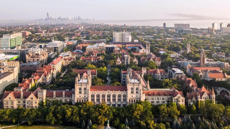 Aerial shot of the University of Chicago campus