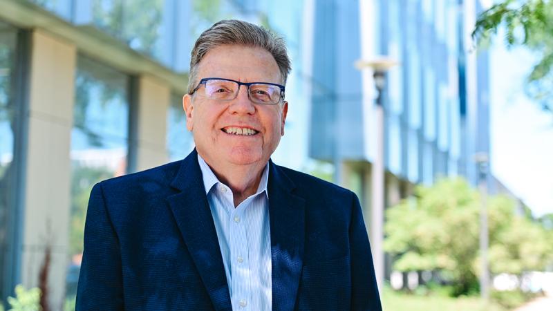 Prof. Matthew Tirrell outside Eckhardt Research Center on University of Chicago campus