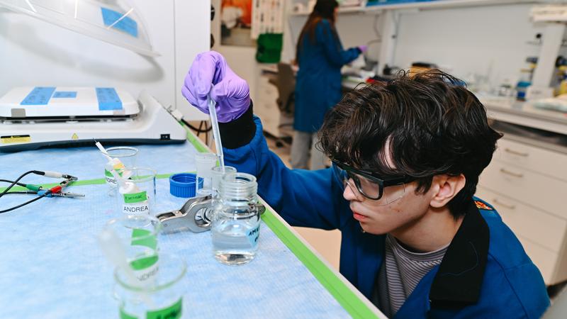 One of the program's core tenets is giving the program participants valuable work in ongoing research projects, such as Gencer's work on evaluating battery components. (Photo by Elaina Eichorn)