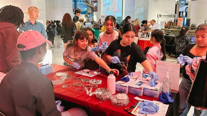 Children building small batteries as part of University of Chicago Pritzker School of Molecular Engineering science demonstration at Museum of Science and Industry