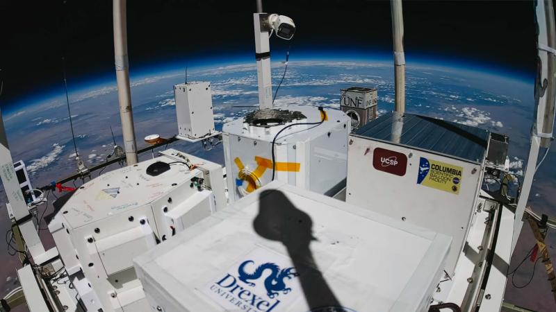 View of the stratosphere with curve of planet visible in background from NASA's High Altitude Student Platform balloon