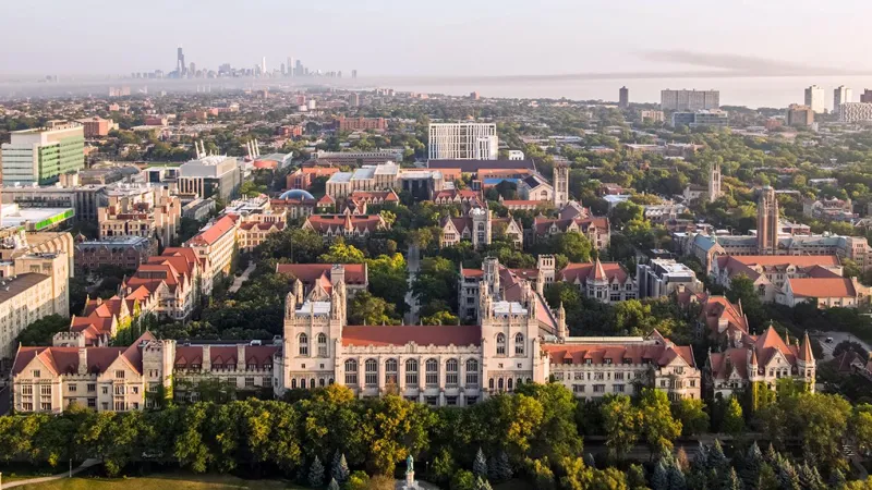 Aerial shot of the University of Chicago campus