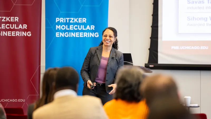 Dean Nadya Mason at a town hall event