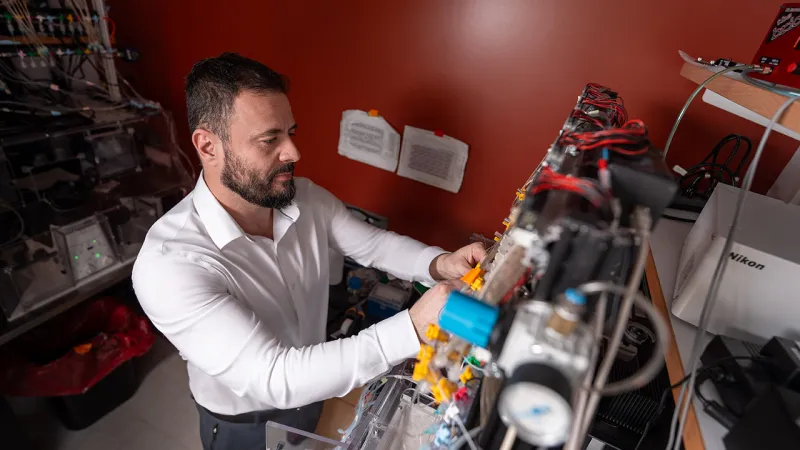 Faculty member working at lab bench