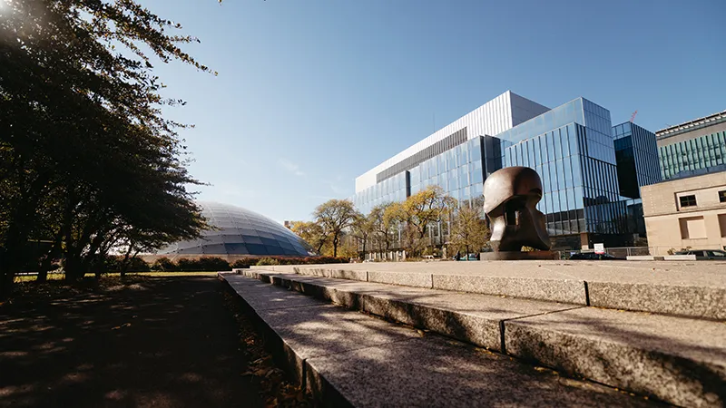 Exterior photo of glass research building