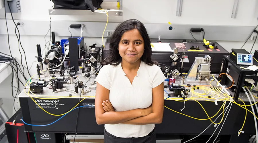 UChicago Pritzker School of Molecular Engineering quantum PhD candidate Anchita Addhya in the lab