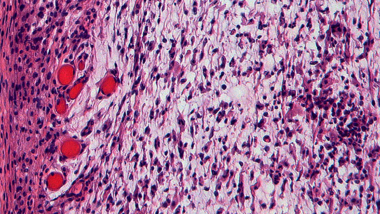 Pink abstract image representing a tissue sample