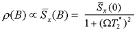 Equation describing the Hanle effect in spin-polarized quantum dots, showing the dependence of spin polarization on magnetic field strength, spin lifetime, and Larmor precession frequency.