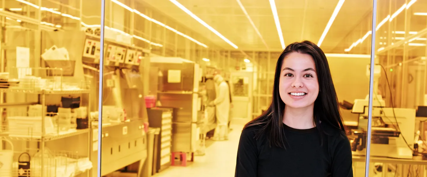 Student in front of cleanroom