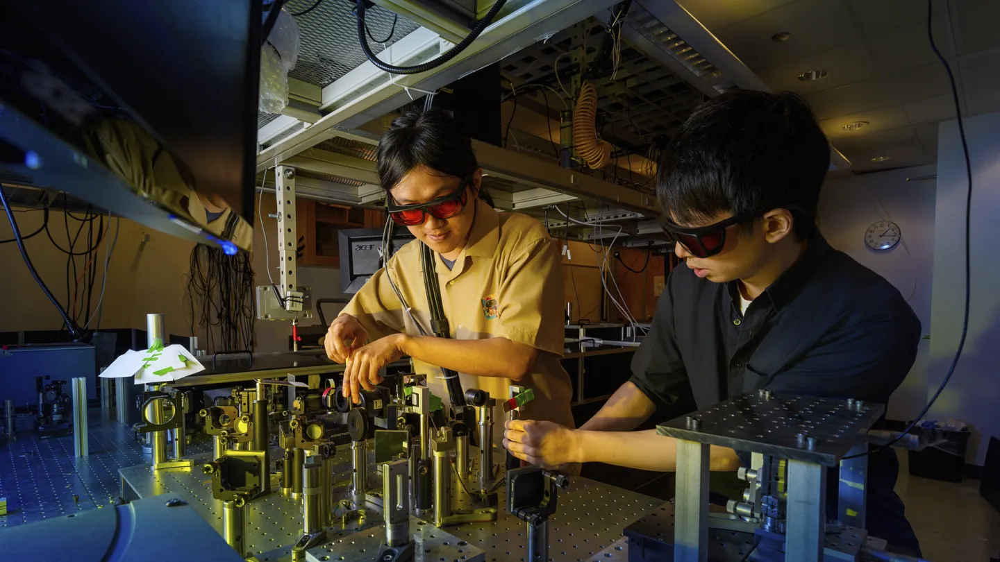 Two researchers in Engel Lab