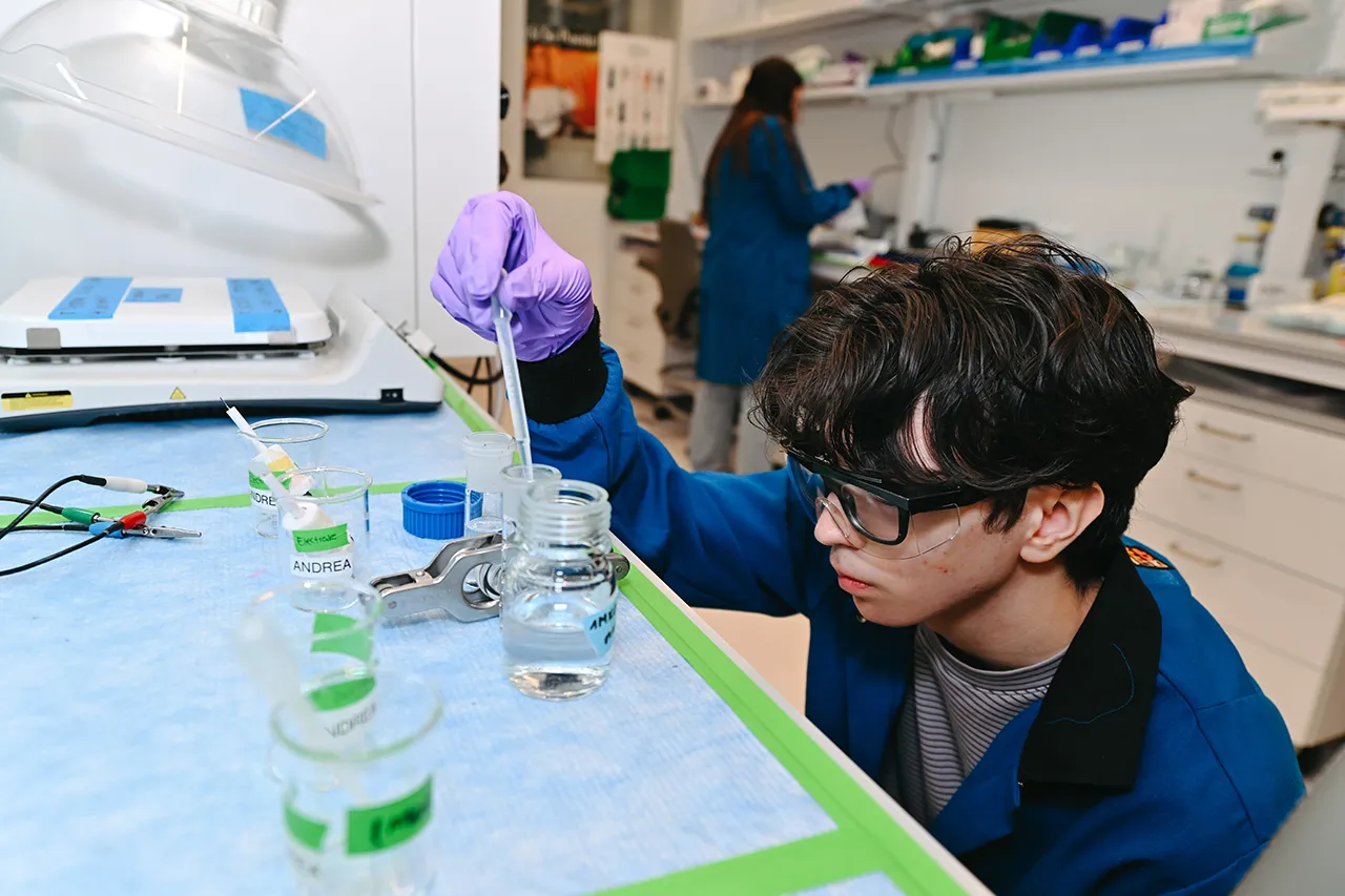 One of the program's core tenets is giving the program participants valuable work in ongoing research projects, such as Gencer's work on evaluating battery components. (Photo by Elaina Eichorn)